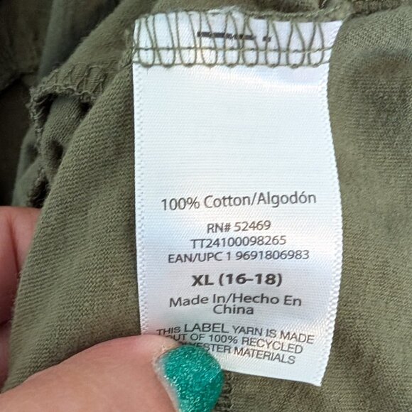 Time & Tru 100% Cotton Tiered Knit Dress Women's XL 16-18 Olive Green w Pockets - Picture 5 of 6
